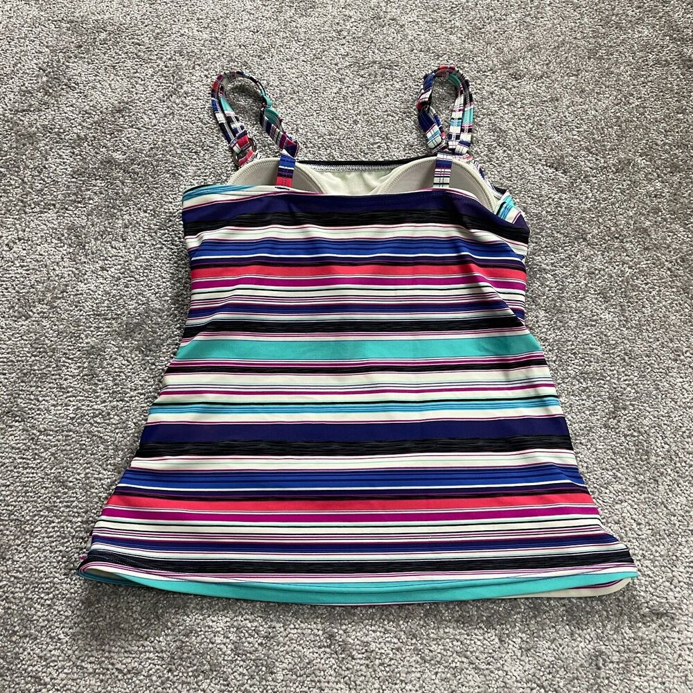 Unbranded Swimwear Tankini Women Small Multicolor Stripe Padded Summer Beach Top